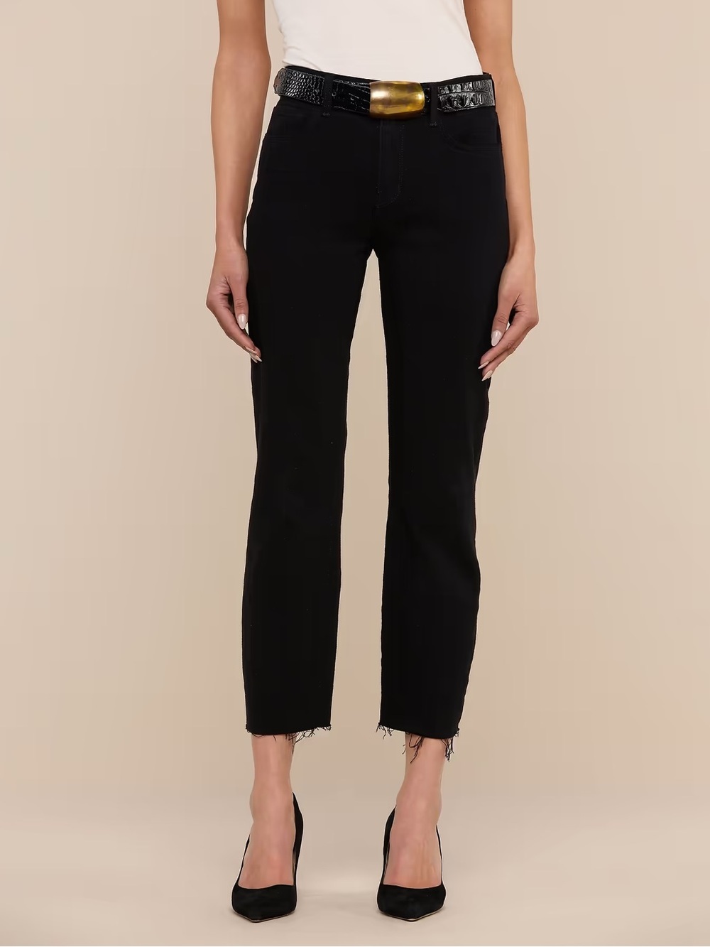 L'AGENCE Sada High Rise Slim Leg Cropped Women’s Raw Hem Black Jeans Size 24 - Picture 2 of 7